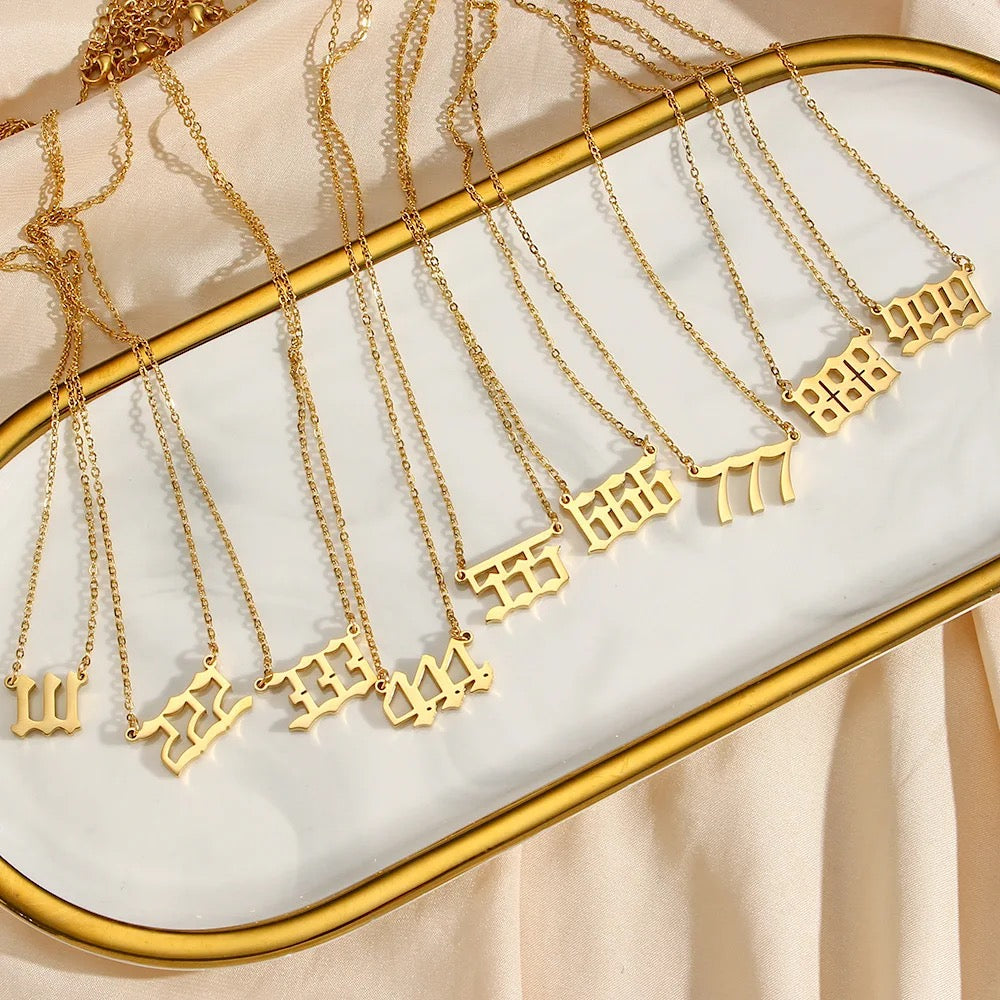 Angel Number Necklace Pendant 18k Gold Plated Stainless Steel Necklace