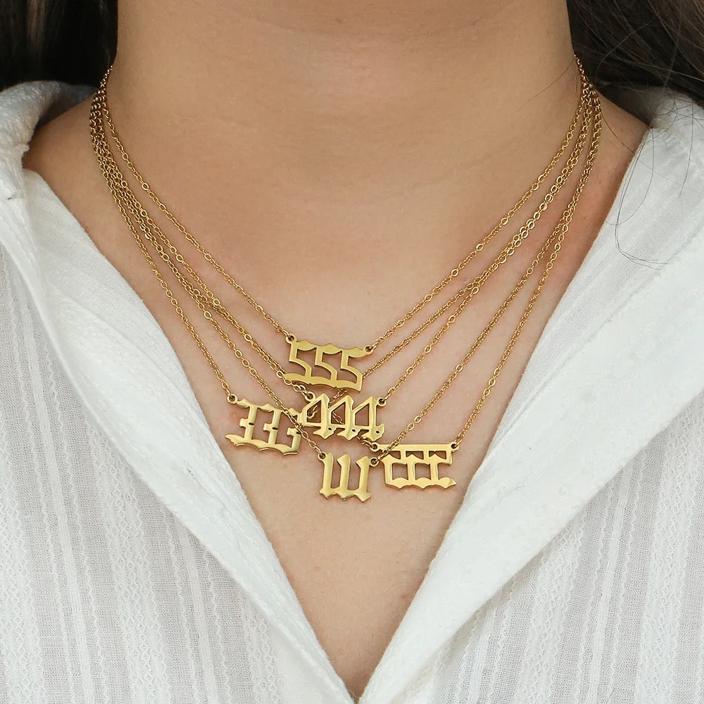 Angel Number Necklace Pendant 18k Gold Plated Stainless Steel Necklace