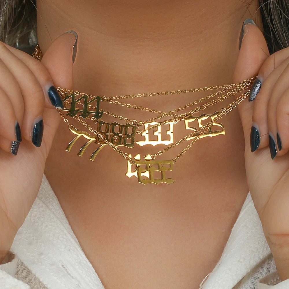 Angel Number Necklace Pendant 18k Gold Plated Stainless Steel Necklace