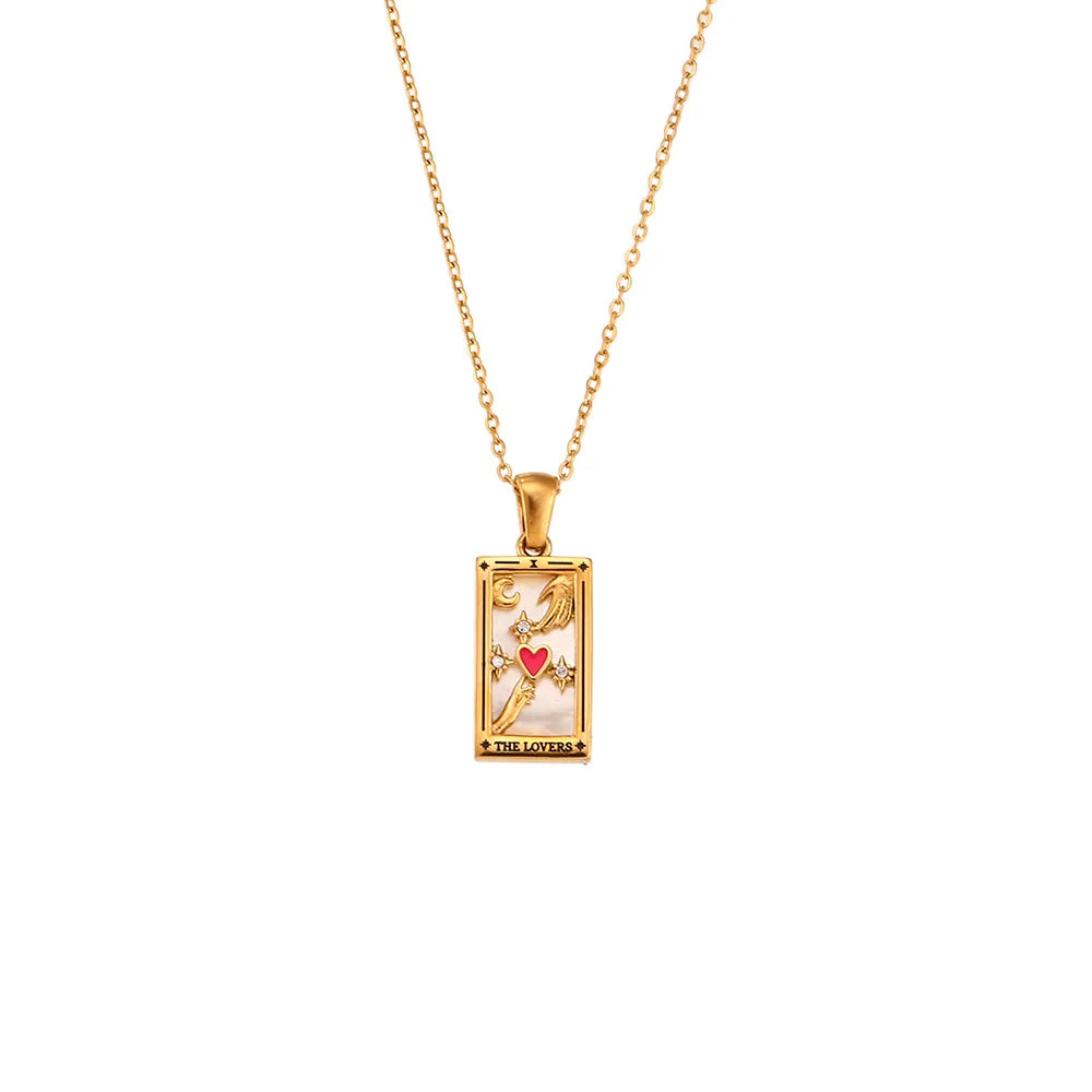 Tarot Pendent Stainless Steel Gold Dipped Necklace