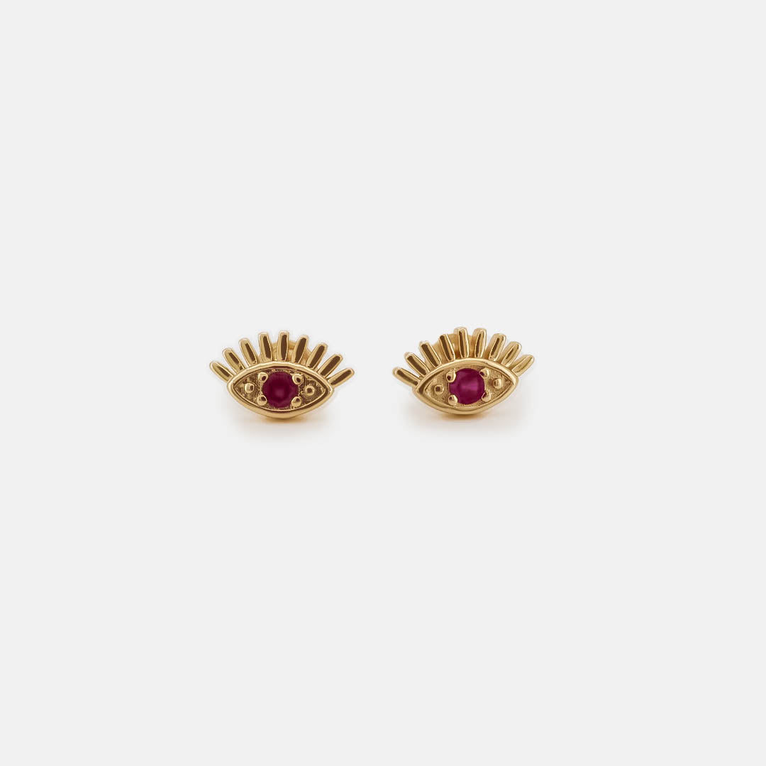 Ruby Eyes Gold Earrings