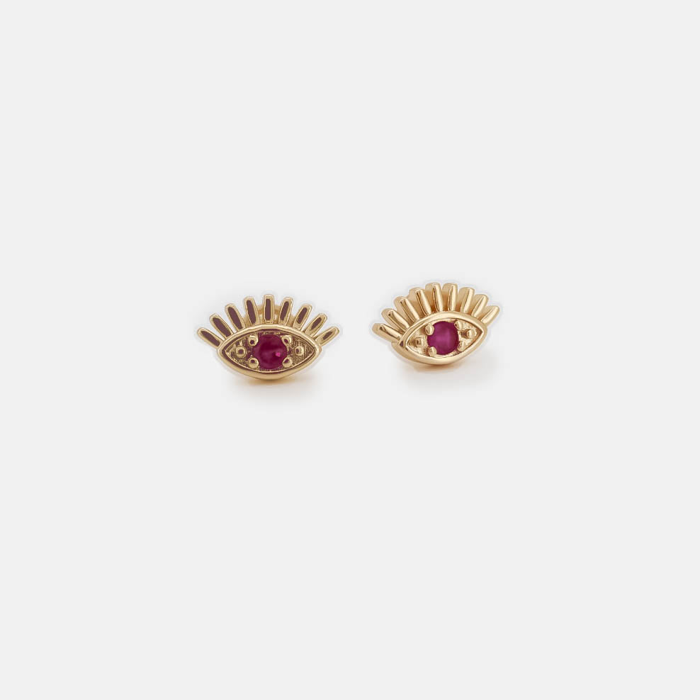 Ruby Eyes Gold Earrings