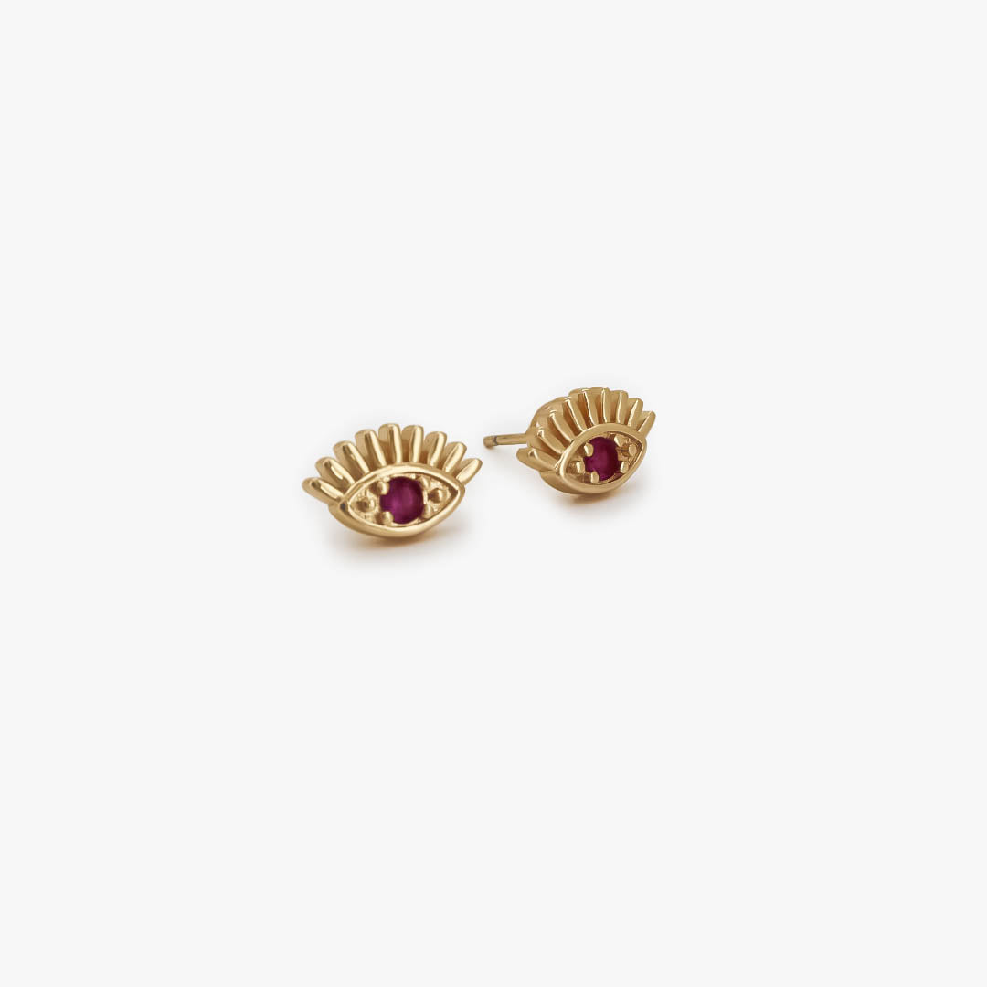 Ruby Eyes Gold Earrings