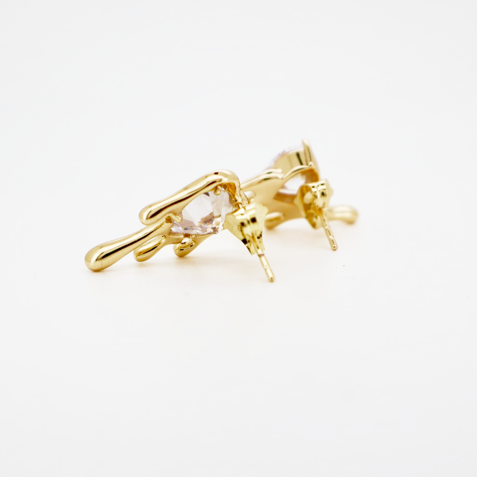 Gold Dripping Heart Stud Earrings
