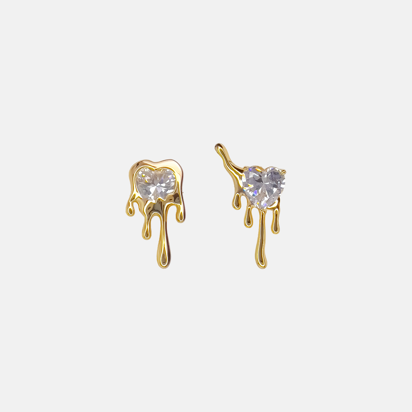 Gold Dripping Heart Stud Earrings
