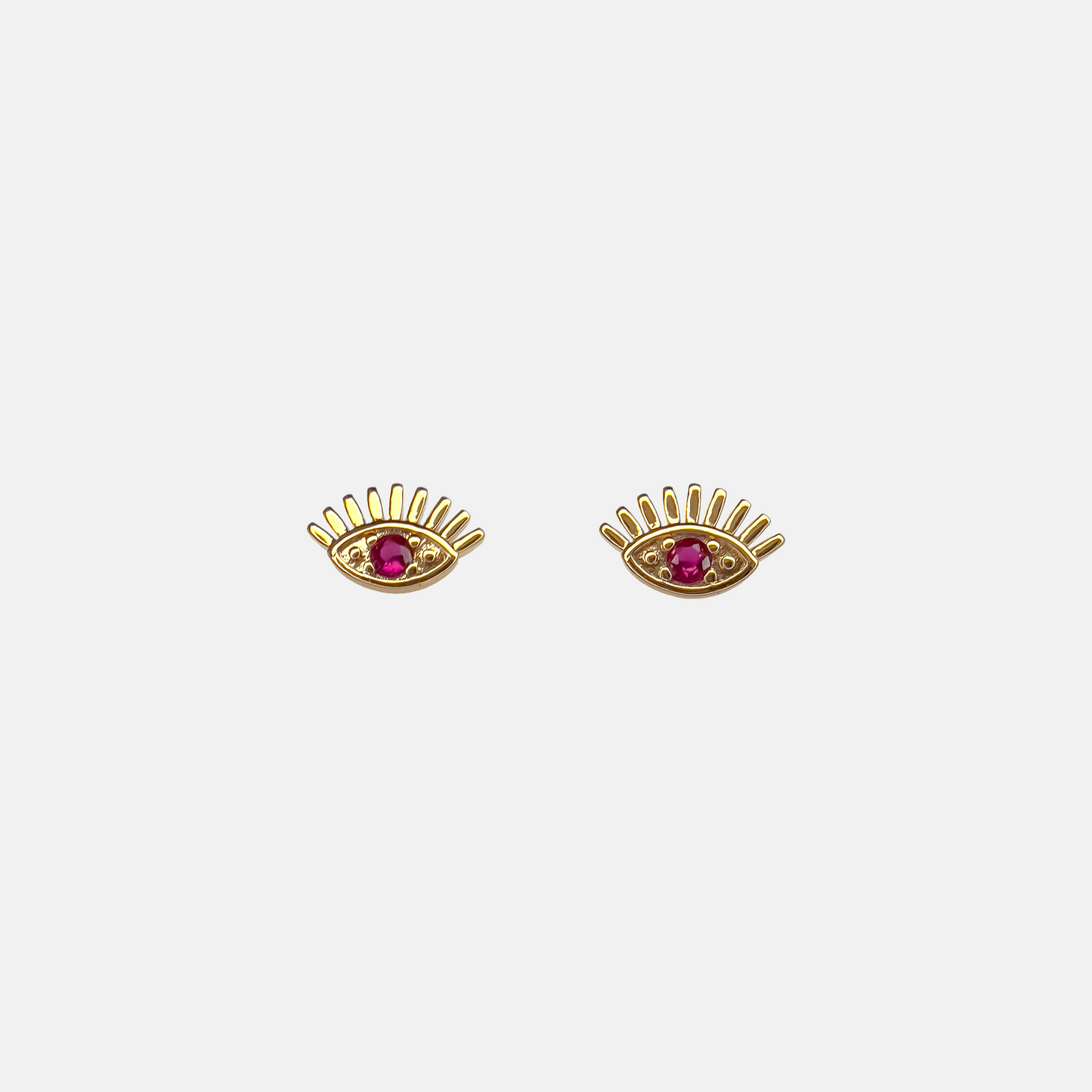 Ruby Eyes Gold Earrings