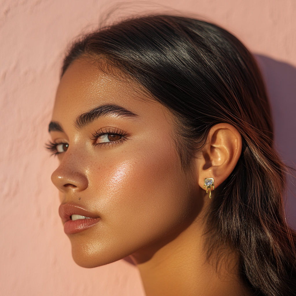 Gold Dripping Heart Stud Earrings