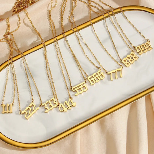 Angel Number Necklace Pendant 18k Gold Plated Stainless Steel Necklace