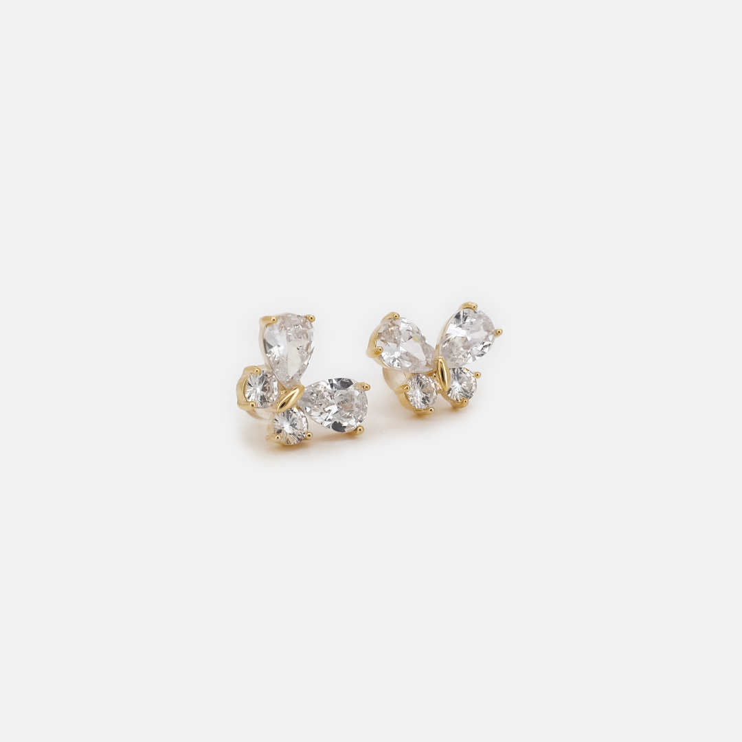 Pair of gold-filled crystal butterfly earrings