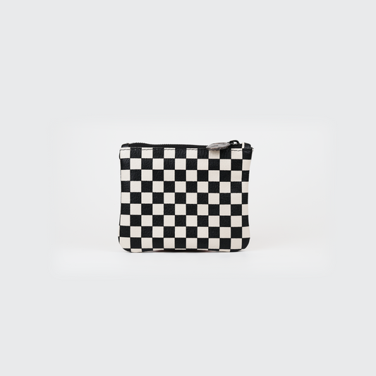 Checker Leather Coin Pouch