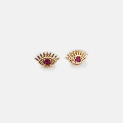 Ruby Eyes Gold Earrings
