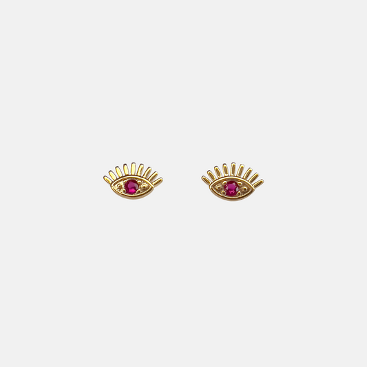 Ruby Eyes Gold Earrings