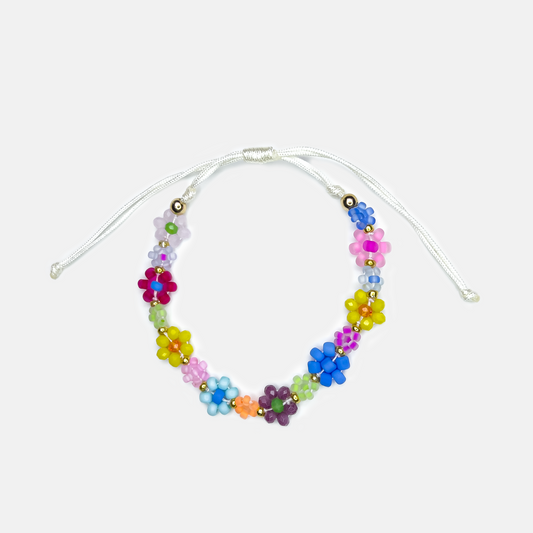 Flower Beaded Pull Tie Bracelet